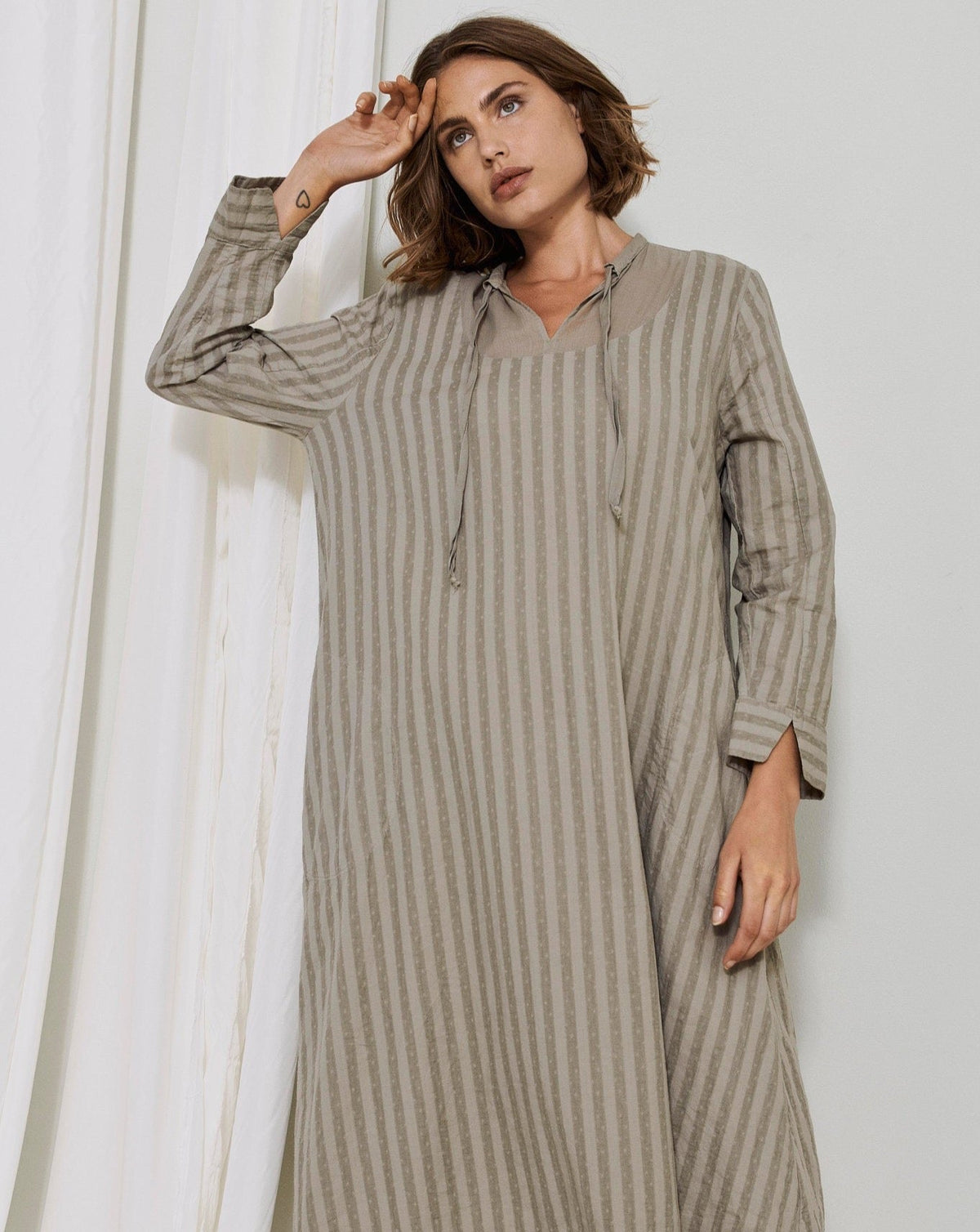 Flowy Striped Long - Sleeved Dress