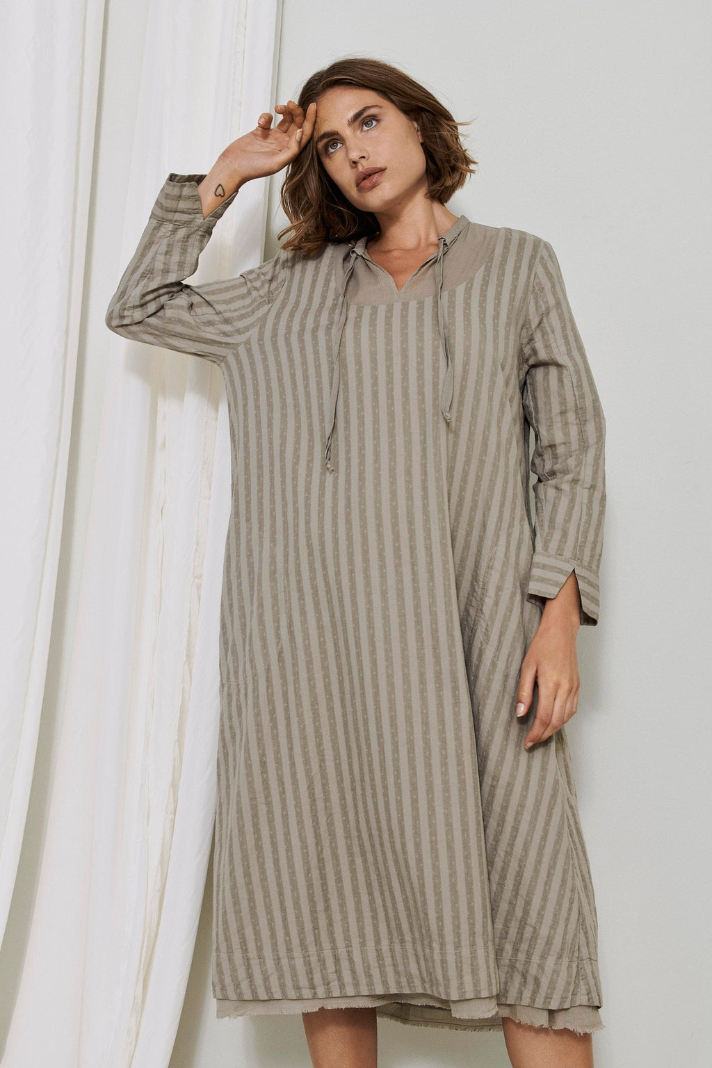 Flowy Striped Long - Sleeved Dress