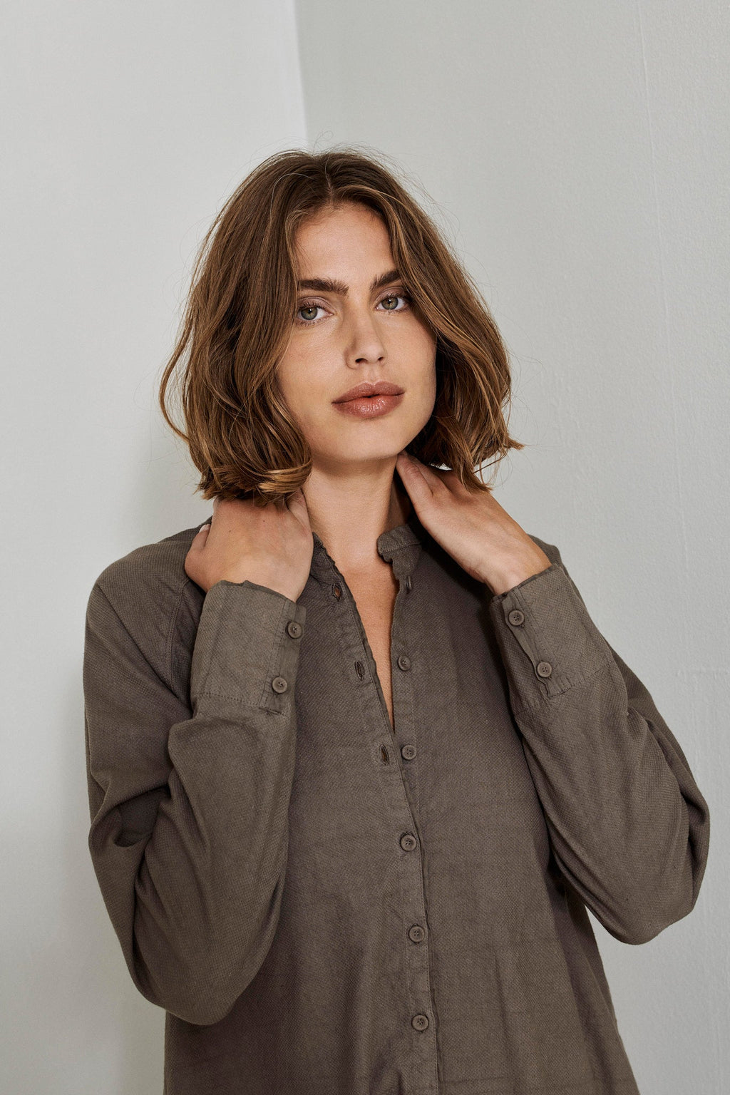 Retro Style Buttoned Linen Long Dress