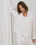 White Long Sleeved Turn Down Collar Button Pocket Blouse