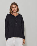 Black Button Decorated Long Sleeved Shirt