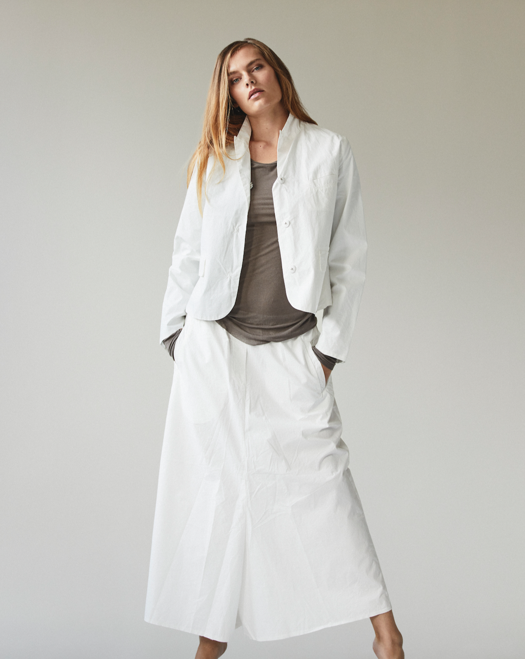 White Drape-Medium-Length Skirt